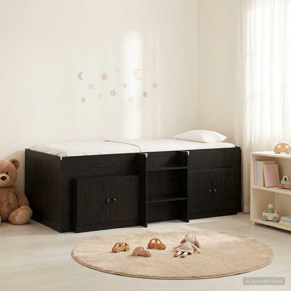 Loft Bettgestell mit Schrank 3 stk. Schwarz Holzwerkstoff