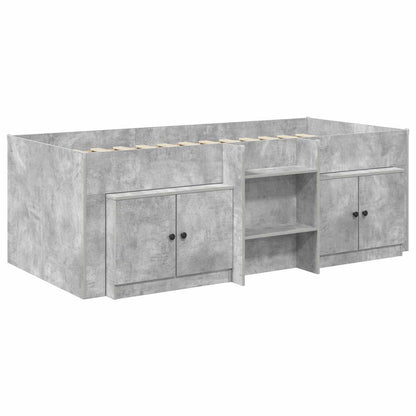 Loft Bettgestell mit Schrank 3 stk. Betongrau Holzwerkstoff