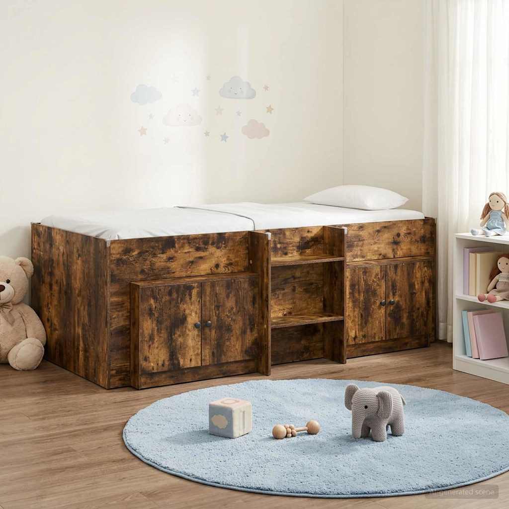 Loft Bettgestell mit Schrank 3 stk. Räuchereiche Holzwerkstoff