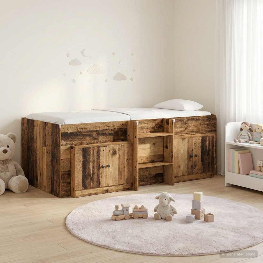 Loft Bettgestell mit Schrank 3 stk. Altholz Holzwerkstoff