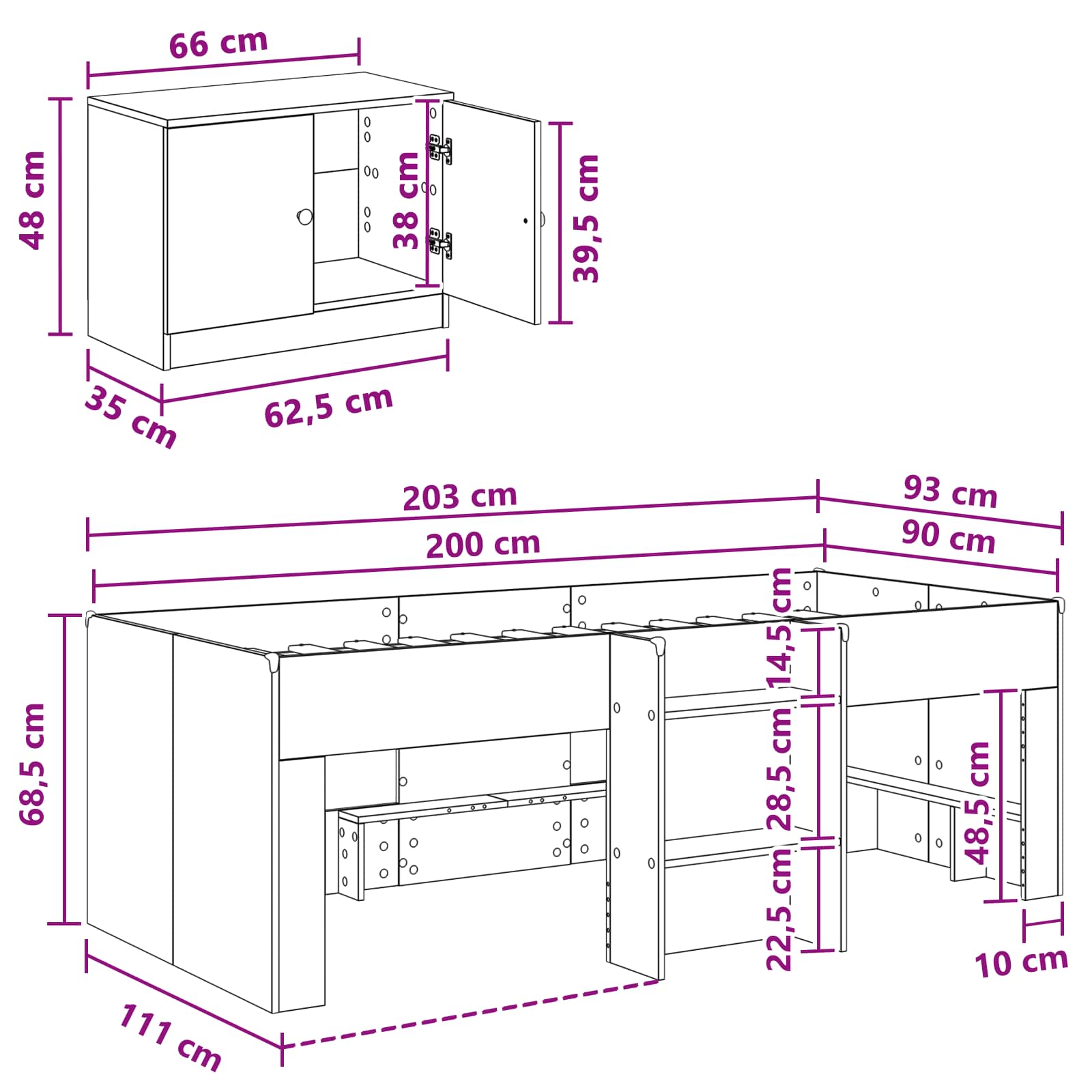 Loft Bettgestell mit Schrank 3 stk. Altholz Holzwerkstoff