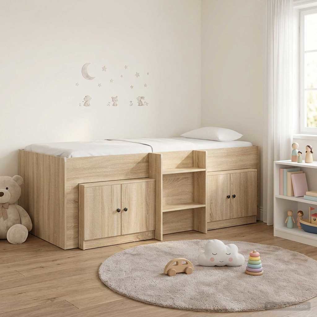 Loft Bettgestell mit Schrank 3 stk. Sonoma-Eiche Holzwerkstoff