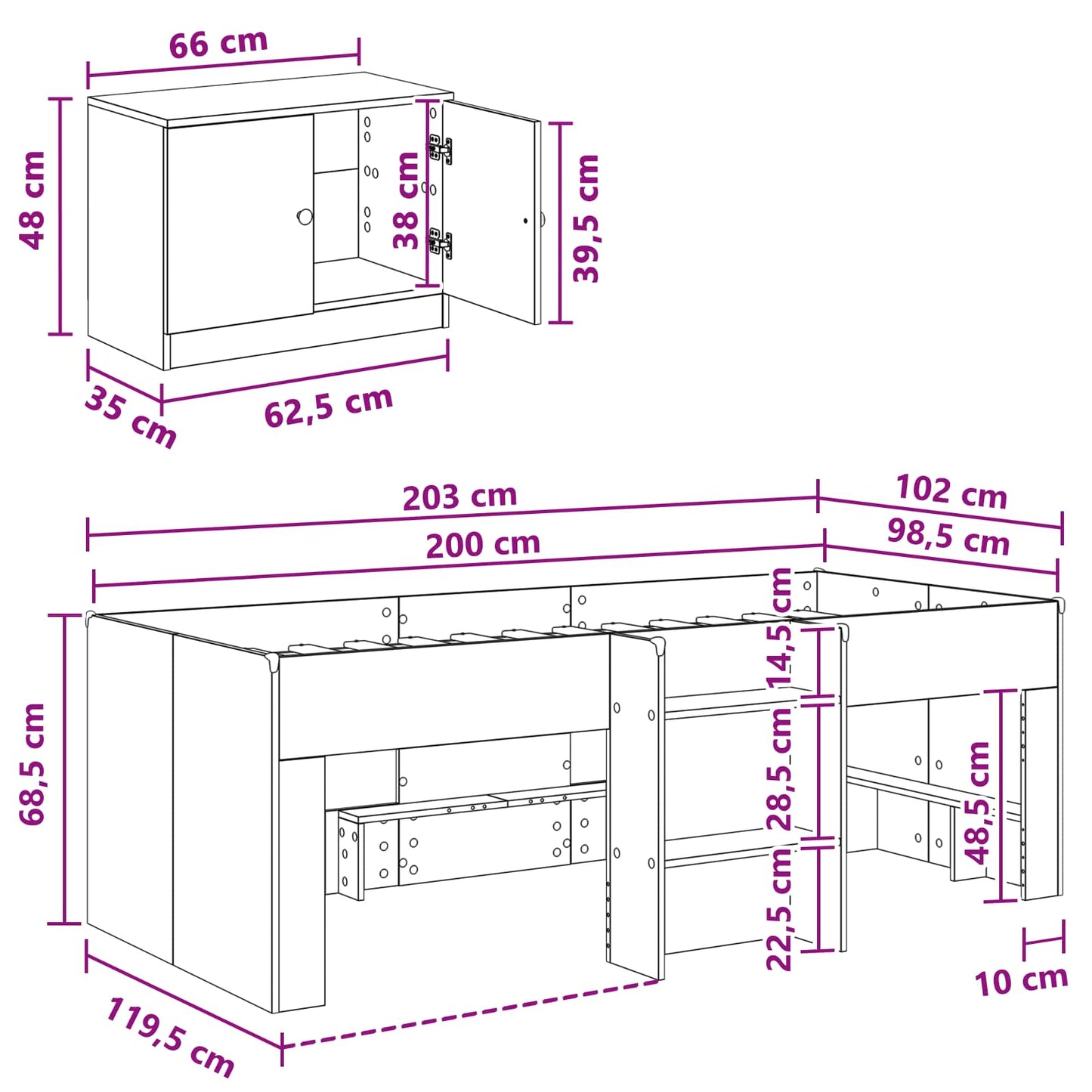 Loft Bettgestell mit Schrank 3 stk. Sonoma-Eiche Holzwerkstoff