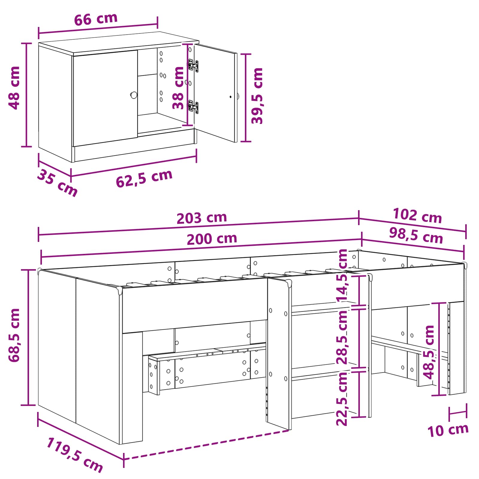 Loft Bettgestell mit Schrank 3 stk. Sonoma-Eiche Holzwerkstoff