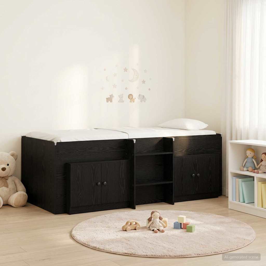 Loft Bettgestell mit Schrank 3 stk. Schwarz Holzwerkstoff