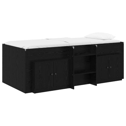 Loft Bettgestell mit Schrank 3 stk. Schwarz Holzwerkstoff