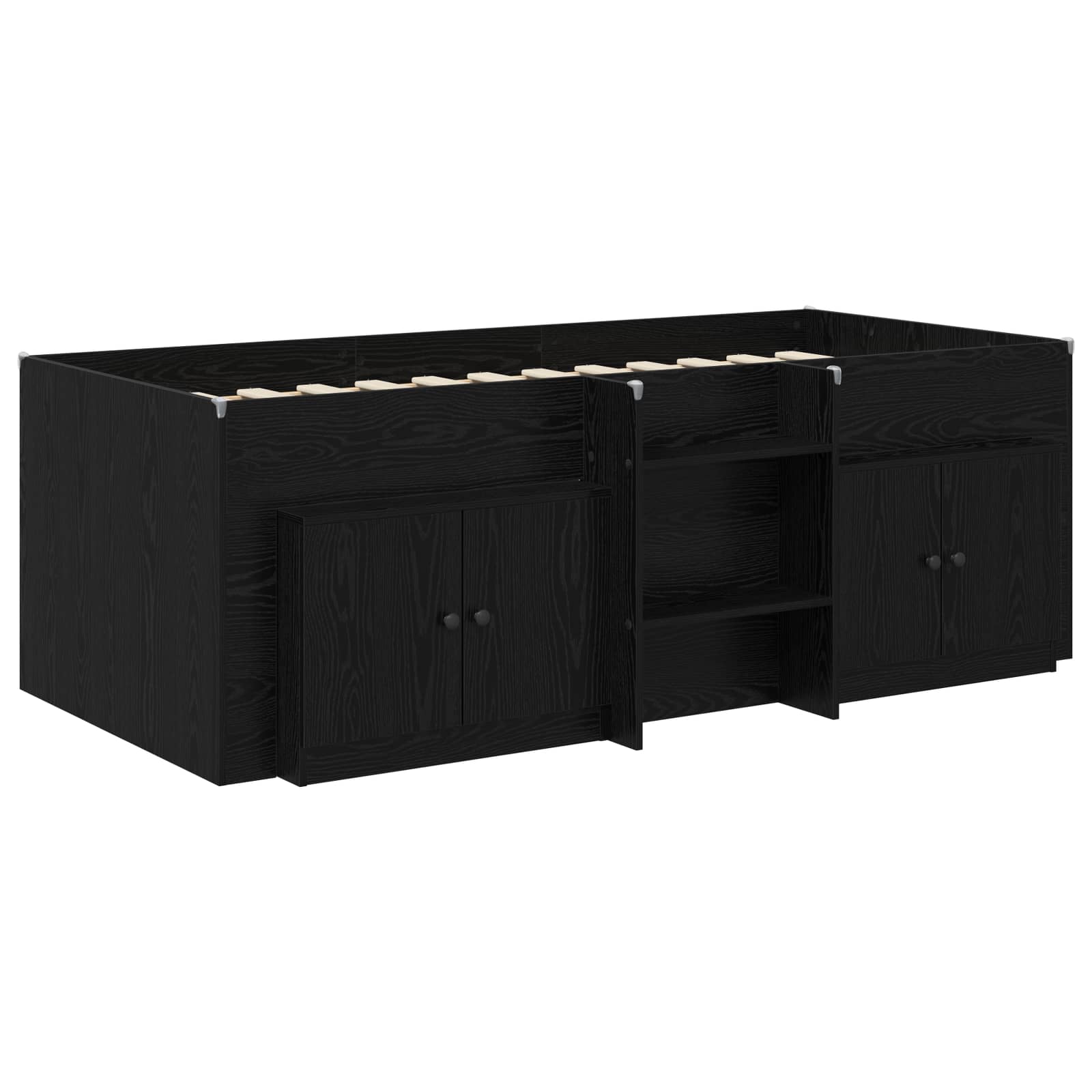 Loft Bettgestell mit Schrank 3 stk. Schwarz Holzwerkstoff