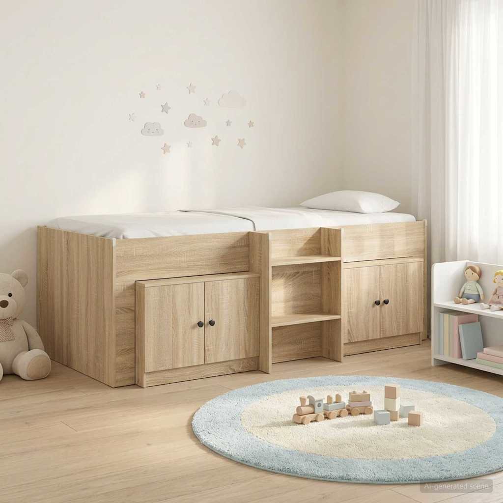 Loft Bettgestell mit Schrank 3 stk. Sonoma-Eiche Holzwerkstoff
