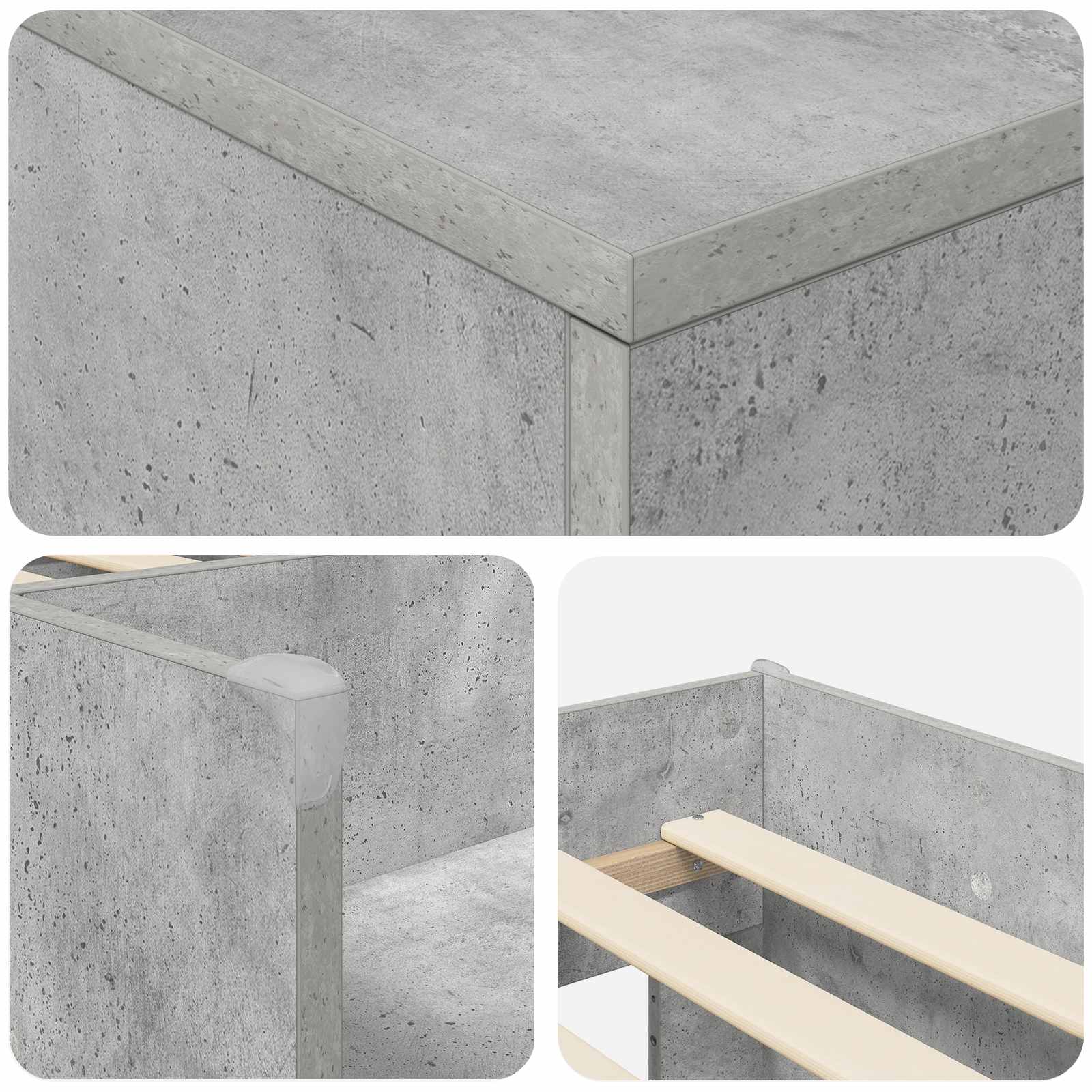 Loft Bettgestell mit Schrank 3 stk. Betongrau Holzwerkstoff