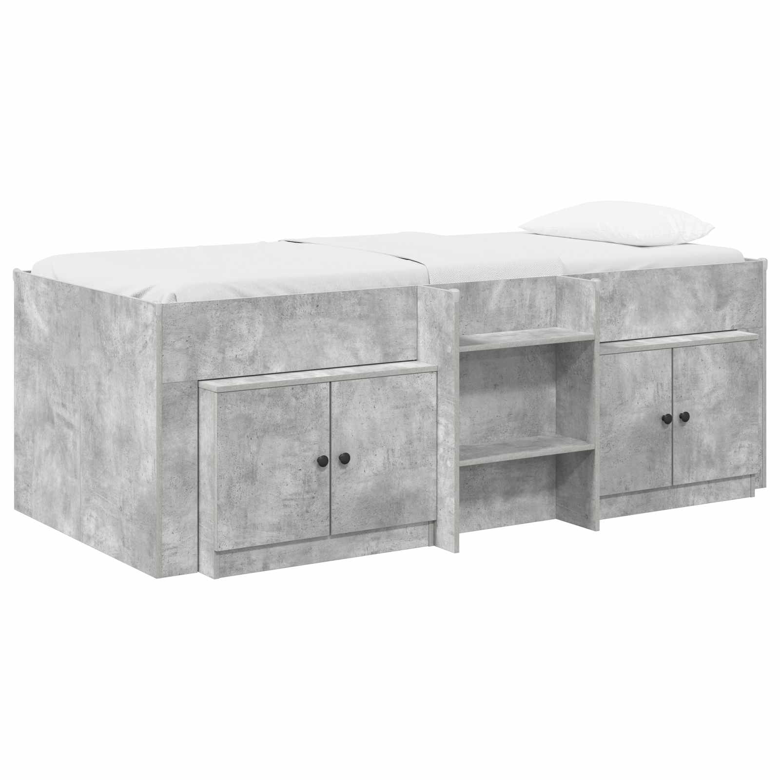 Loft Bettgestell mit Schrank 3 stk. Betongrau Holzwerkstoff