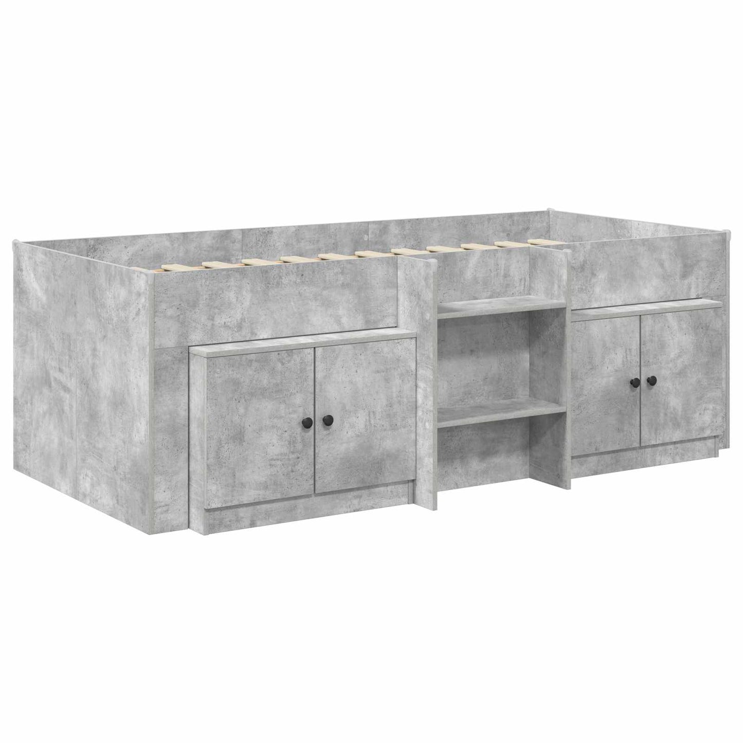 Loft Bettgestell mit Schrank 3 stk. Betongrau Holzwerkstoff