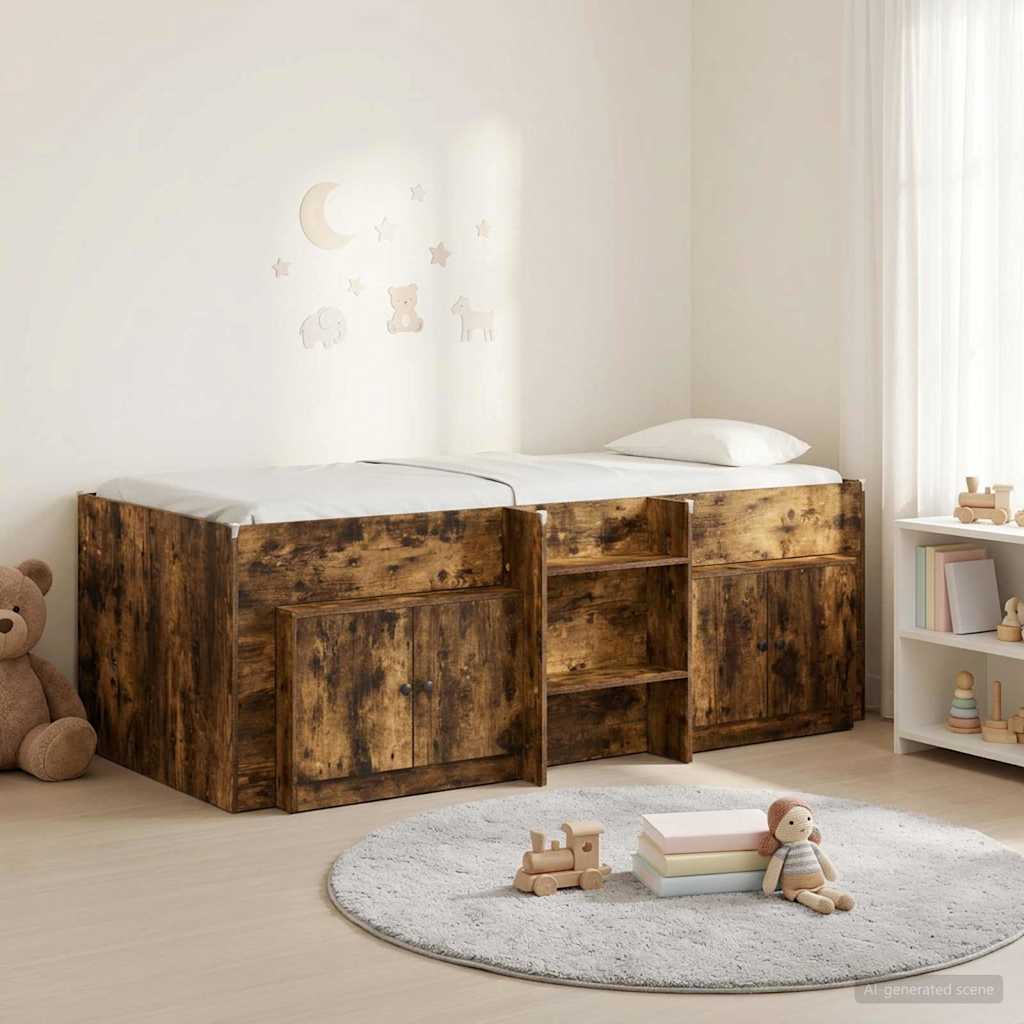 Loft Bettgestell mit Schrank 3 stk. Räuchereiche Holzwerkstoff