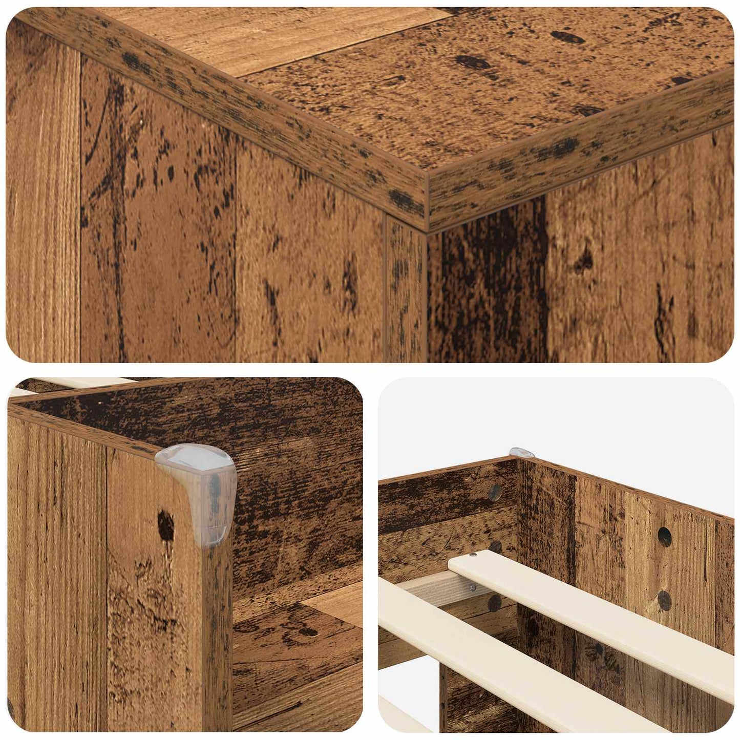 Loft Bettgestell mit Schrank 3 stk. Altholz Holzwerkstoff