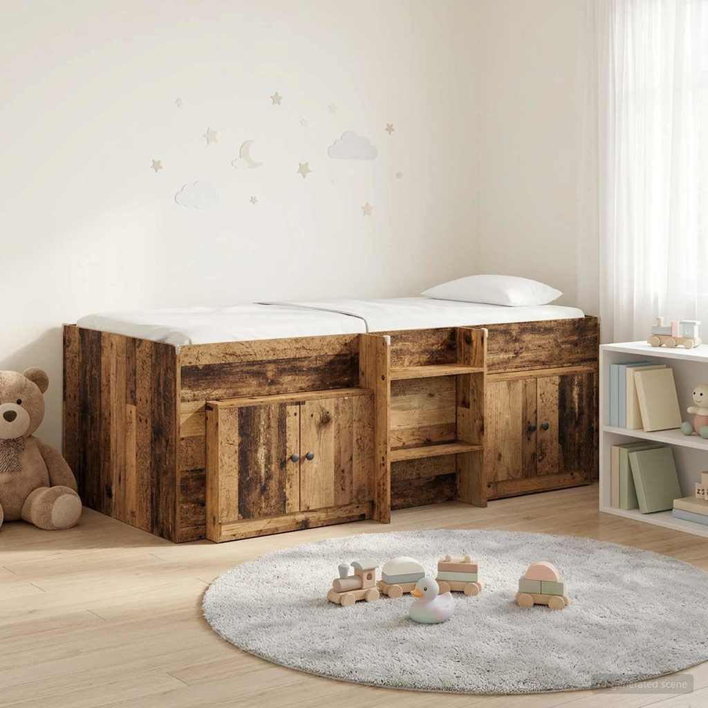 Loft Bettgestell mit Schrank 3 stk. Altholz Holzwerkstoff