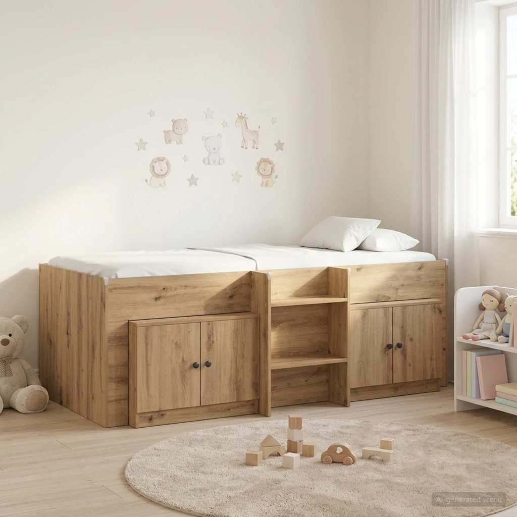 Loft Bettgestell mit Schrank 3 Stk. Artisan-Eiche Holzwerkstoff