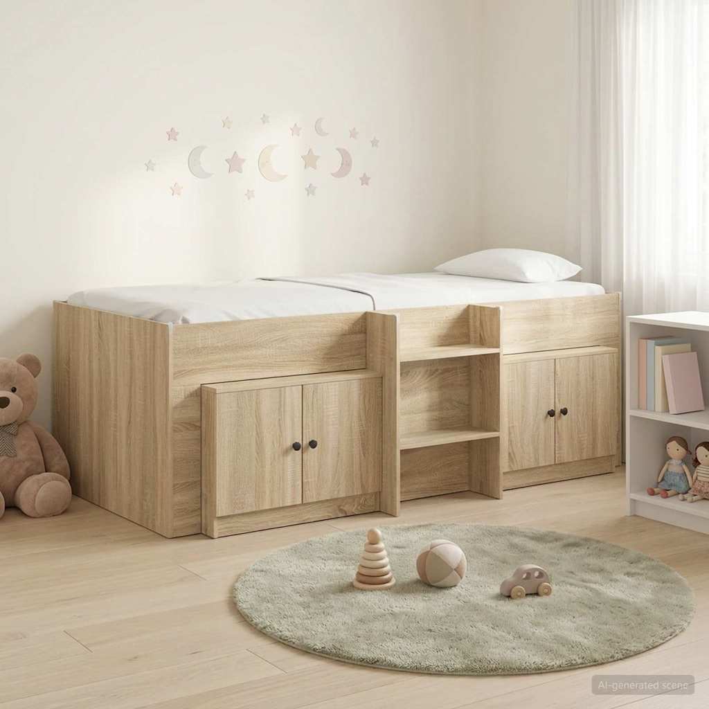 Loft Bettgestell mit Schrank 3 stk. Sonoma-Eiche Holzwerkstoff