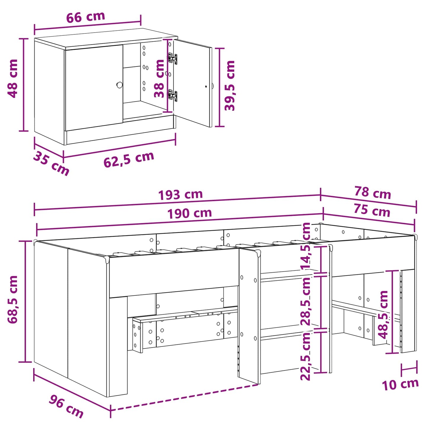 Loft Bettgestell mit Schrank 3 stk. Sonoma-Eiche Holzwerkstoff