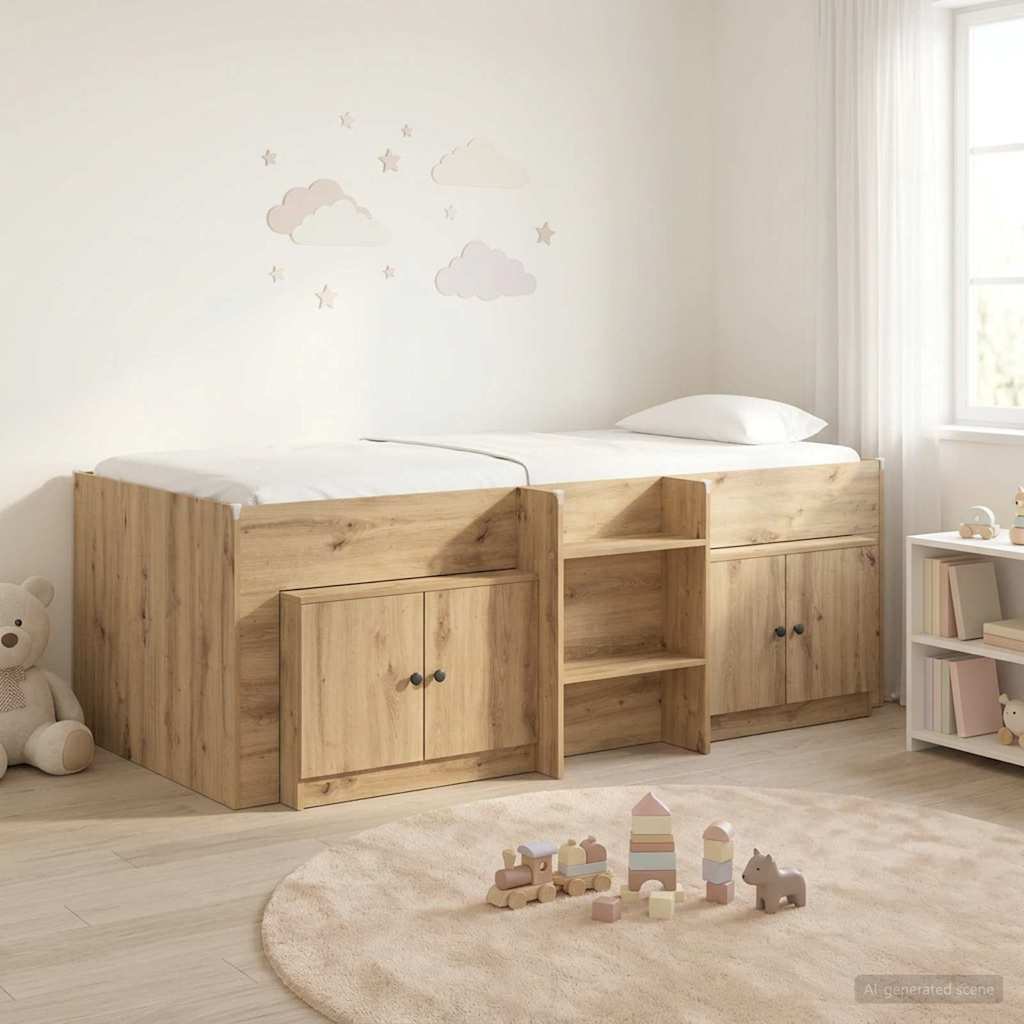 Loft Bettgestell mit Schrank 3 Stk. Artisan-Eiche Holzwerkstoff