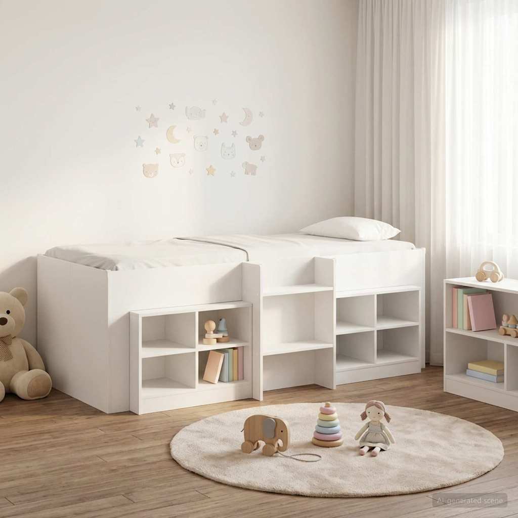 Loft Bettgestell mit Schrank 3 stk. Weiß Holzwerkstoff