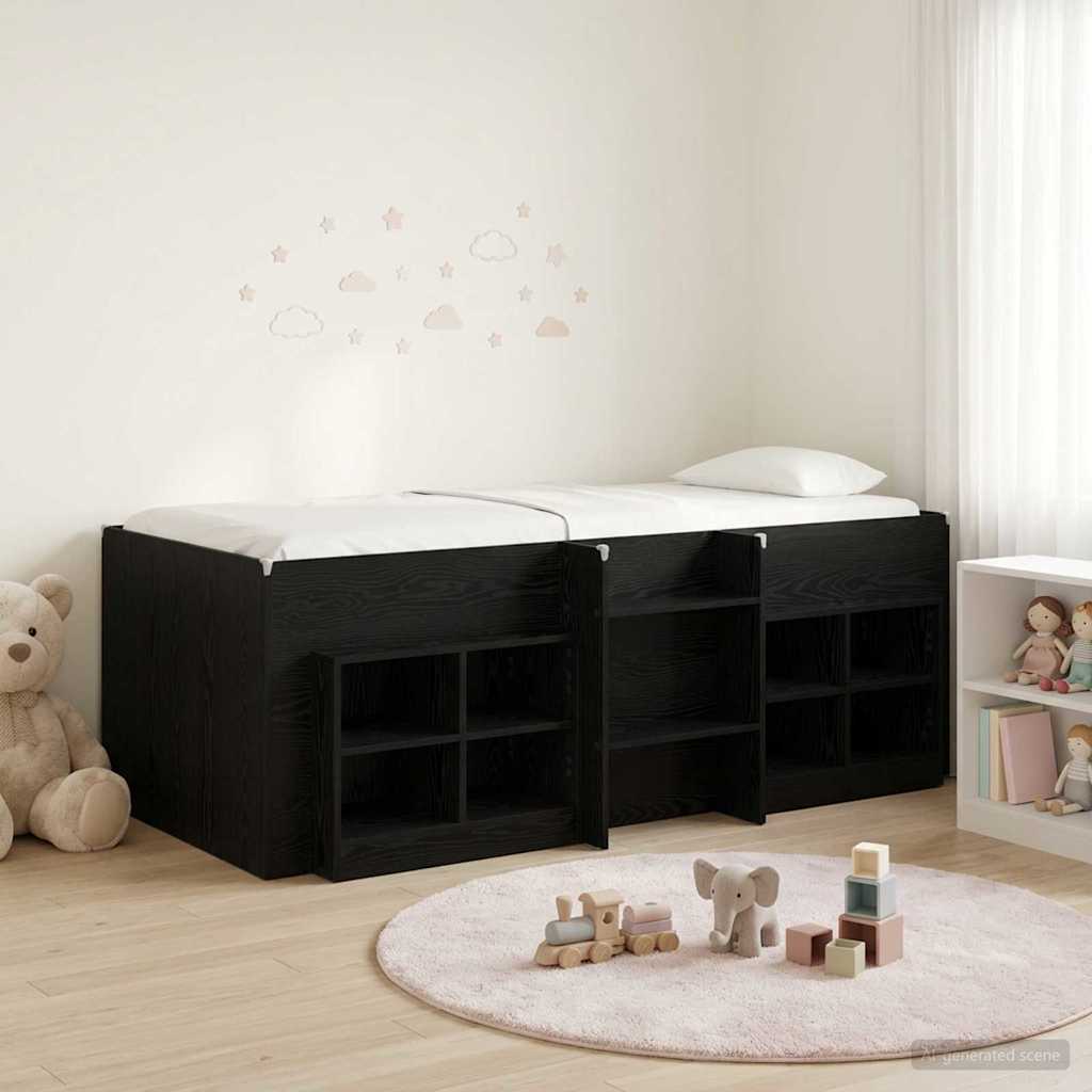Loft Bettgestell mit Schrank 3 stk. Schwarz Holzwerkstoff