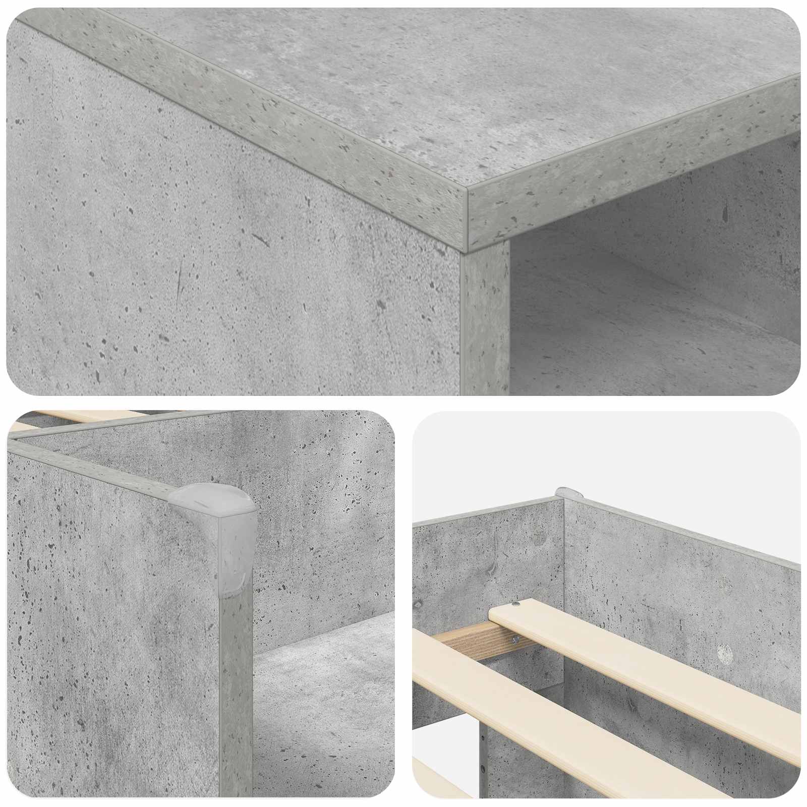 Loft Bettgestell mit Schrank 3 Stk. Betongrau Holzwerkstoff