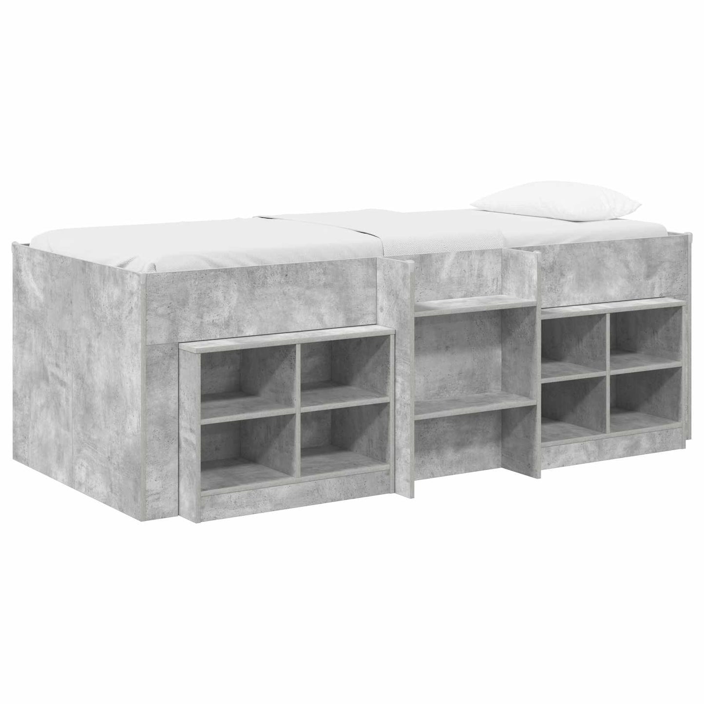 Loft Bettgestell mit Schrank 3 Stk. Betongrau Holzwerkstoff
