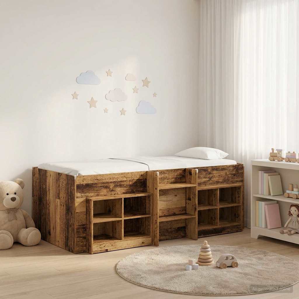Loft Bettgestell mit Schrank 3 stk. Altholz Holzwerkstoff