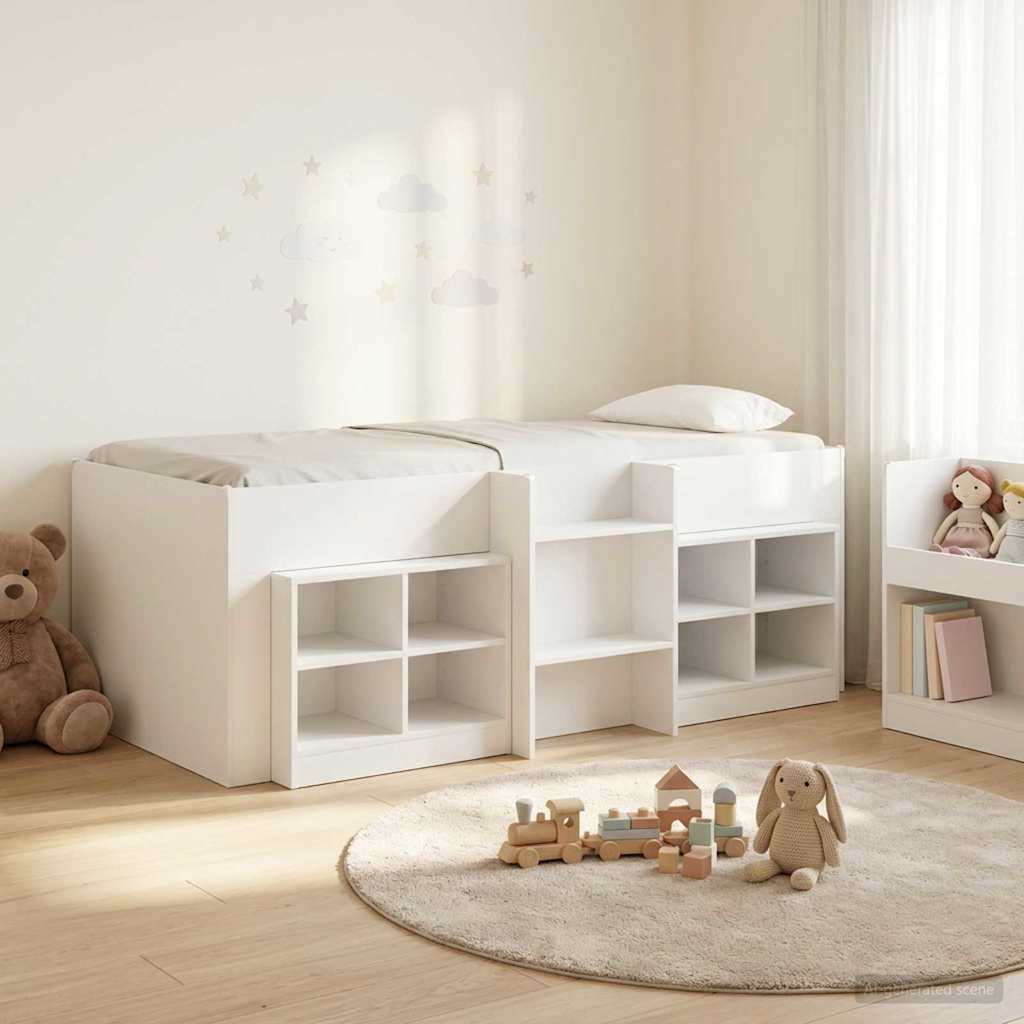 Loft Bettgestell mit Schrank 3 stk. Weiß Holzwerkstoff