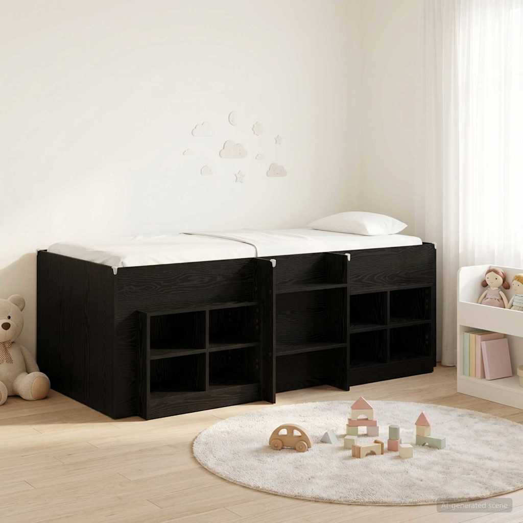 Loft Bettgestell mit Schrank 3 Stk. Schwarz Holzwerkstoff