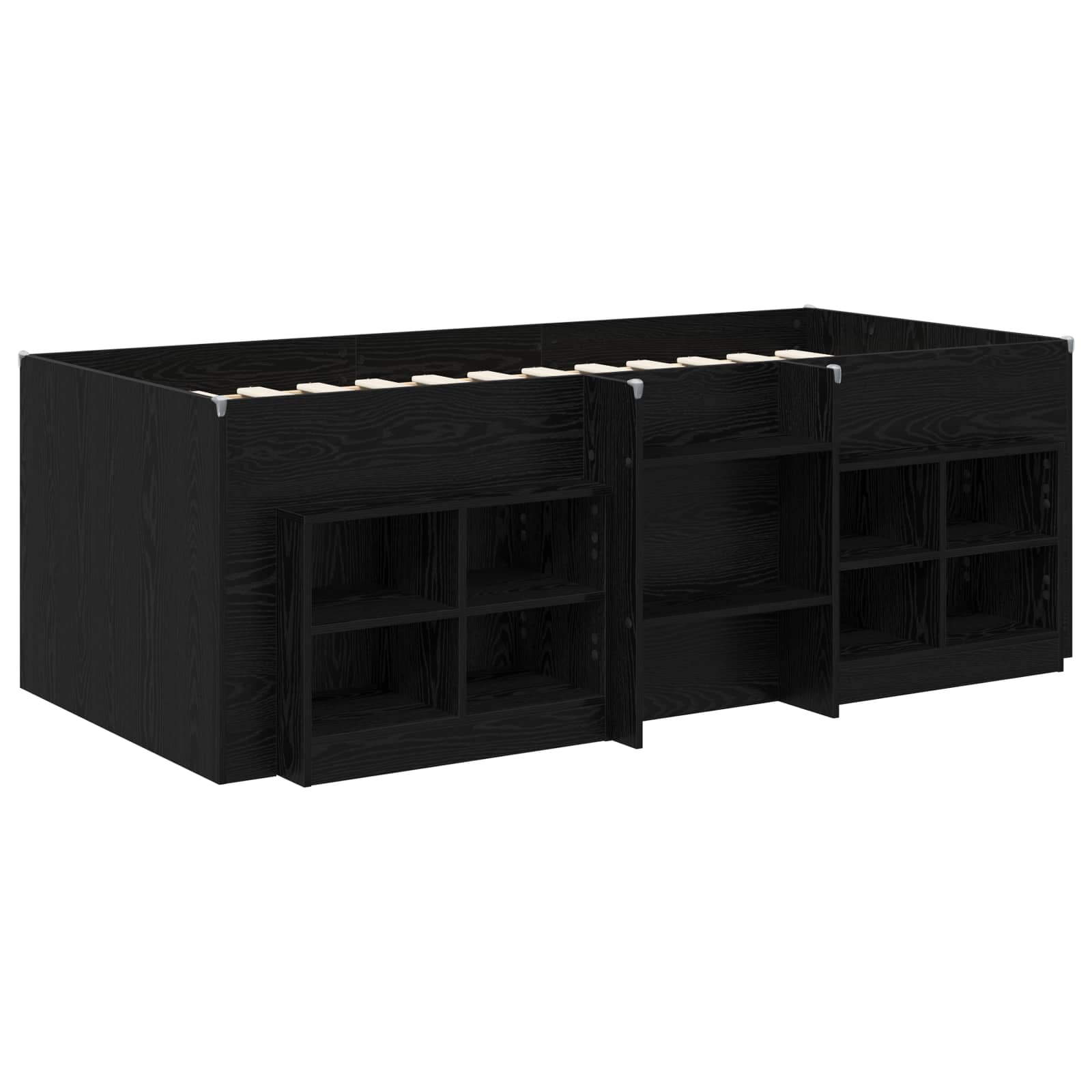Loft Bettgestell mit Schrank 3 Stk. Schwarz Holzwerkstoff