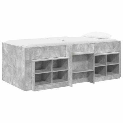 Loft Bettgestell mit Schrank 3 stk. Betongrau Holzwerkstoff