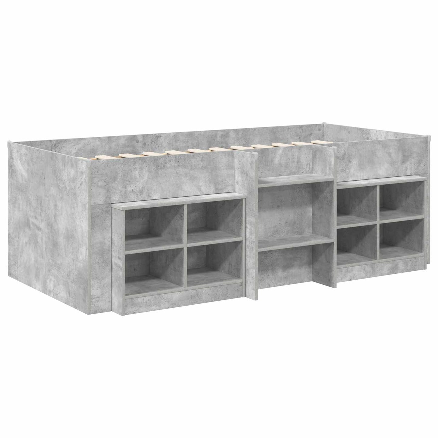 Loft Bettgestell mit Schrank 3 Stk. Betongrau Holzwerkstoff