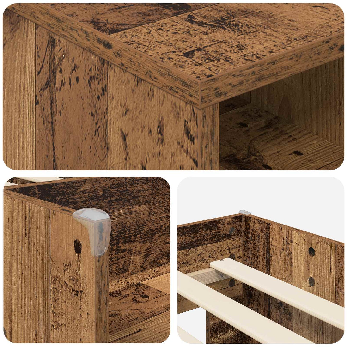Loft Bettgestell mit Schrank 3 stk. Altholz Holzwerkstoff
