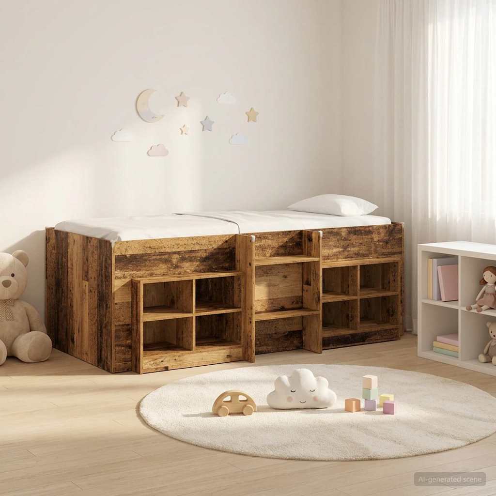 Loft Bettgestell mit Schrank 3 stk. Altholz Holzwerkstoff