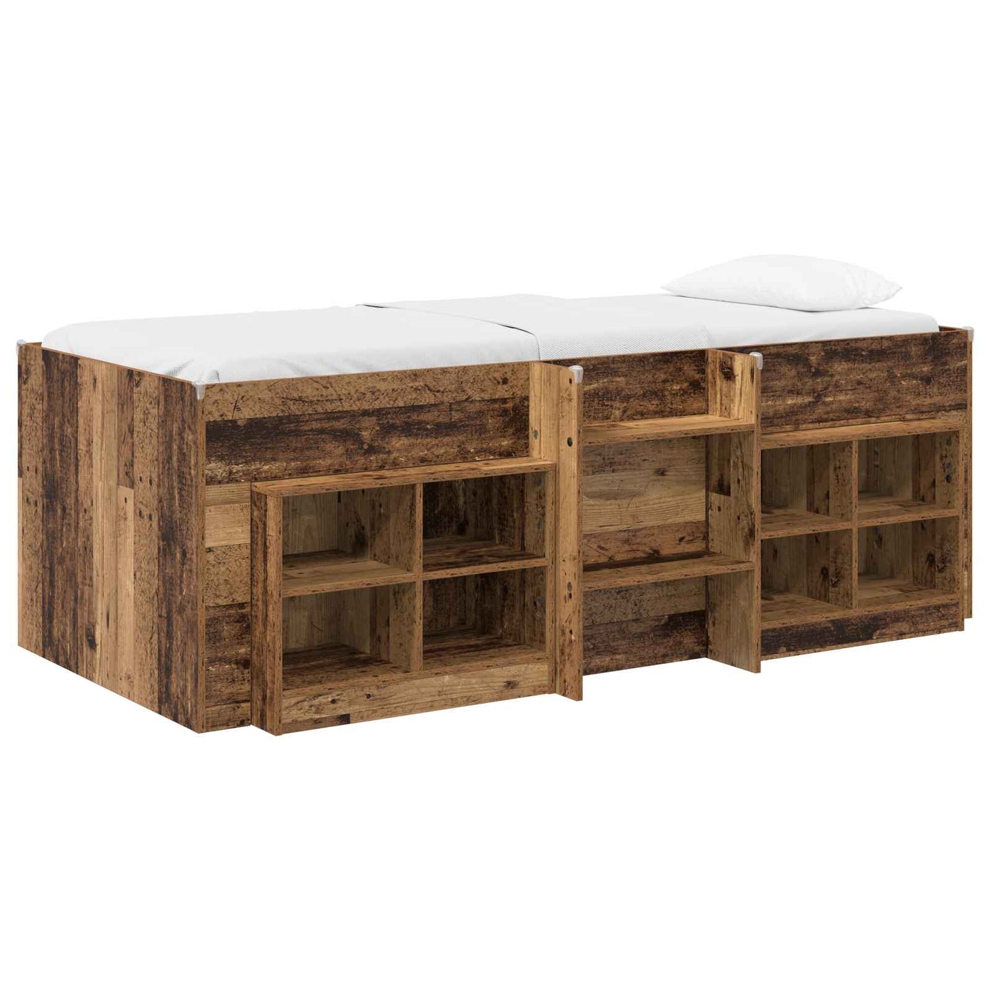 Loft Bettgestell mit Schrank 3 stk. Altholz Holzwerkstoff