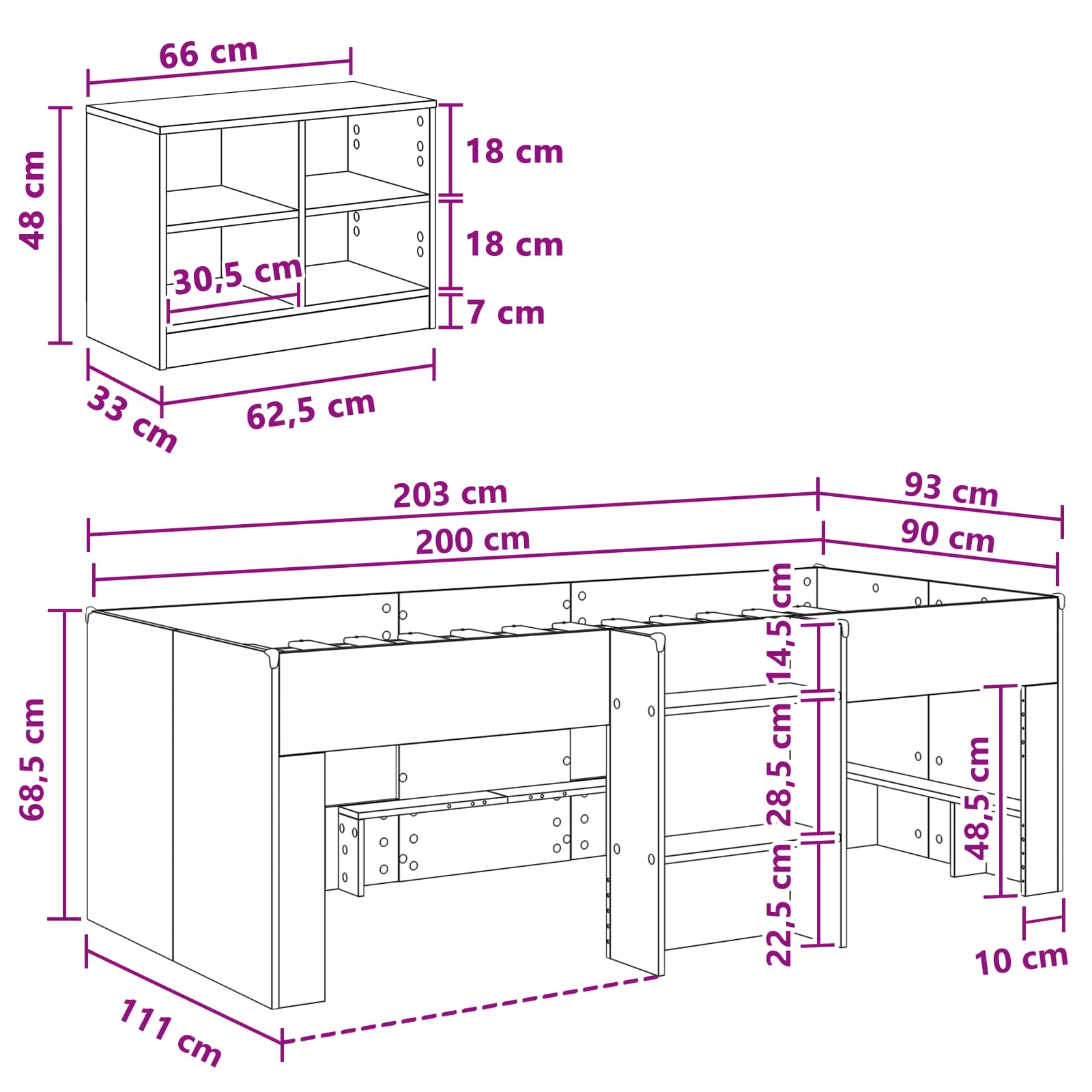 Loft Bettgestell mit Schrank 3 stk. Artisan-Eiche Holzwerkstoff