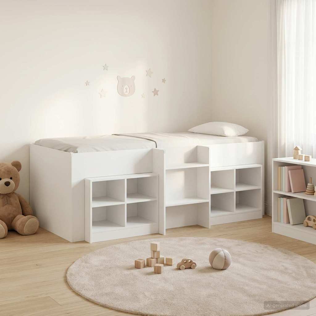 Loft Bettgestell mit Schrank 3 stk. Weiß Holzwerkstoff