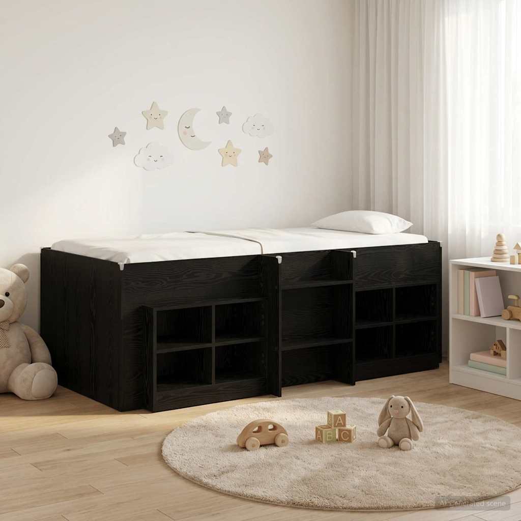 Loft Bettgestell mit Schrank 3 stk. Schwarz Holzwerkstoff