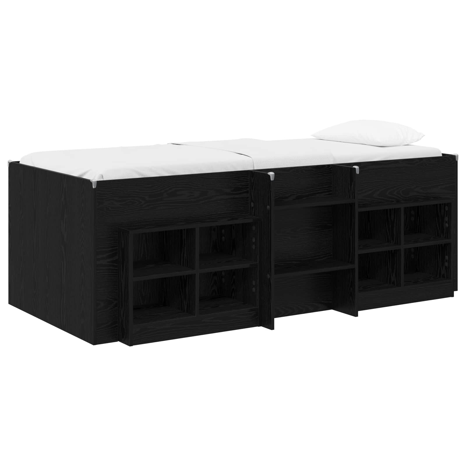 Loft Bettgestell mit Schrank 3 stk. Schwarz Holzwerkstoff