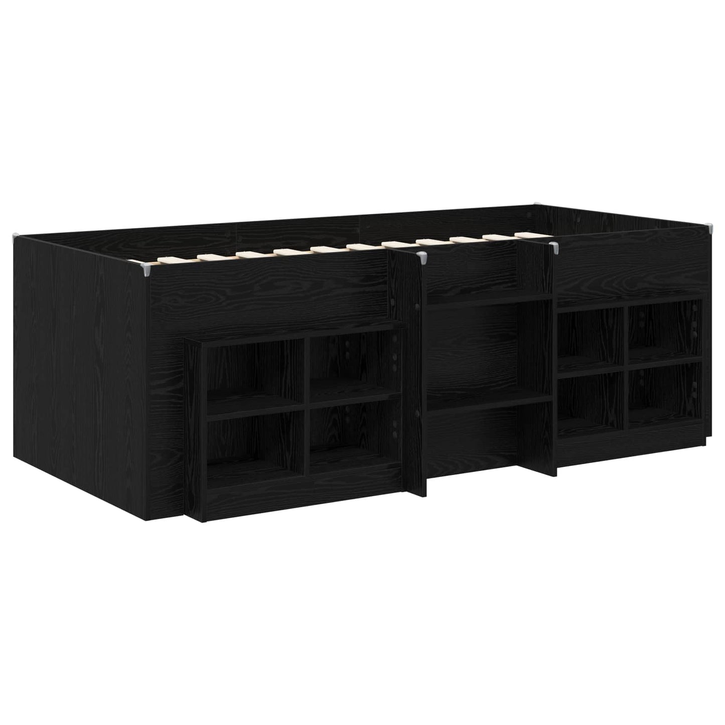 Loft Bettgestell mit Schrank 3 stk. Schwarz Holzwerkstoff