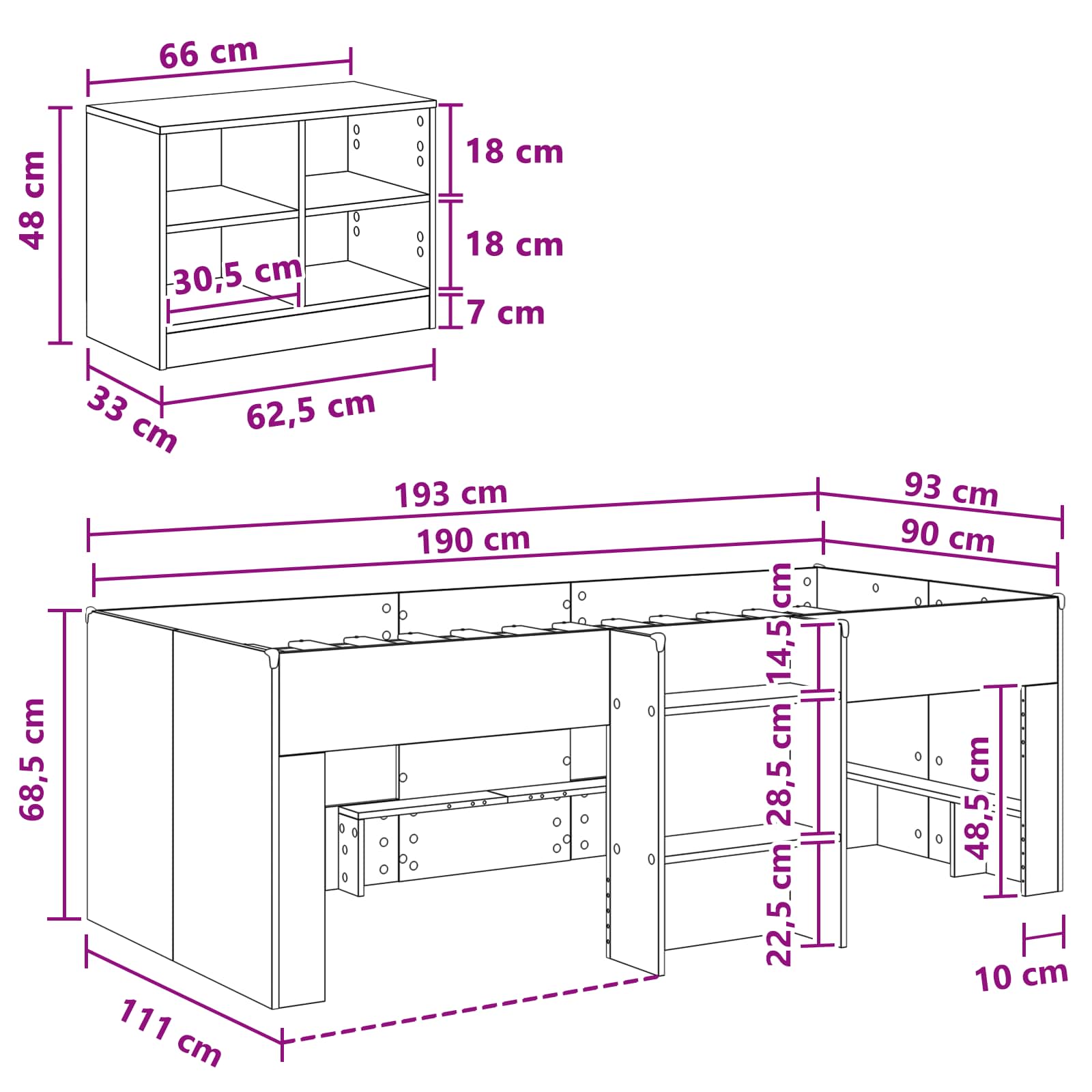 Loft Bettgestell mit Schrank 3 stk. Schwarz Holzwerkstoff