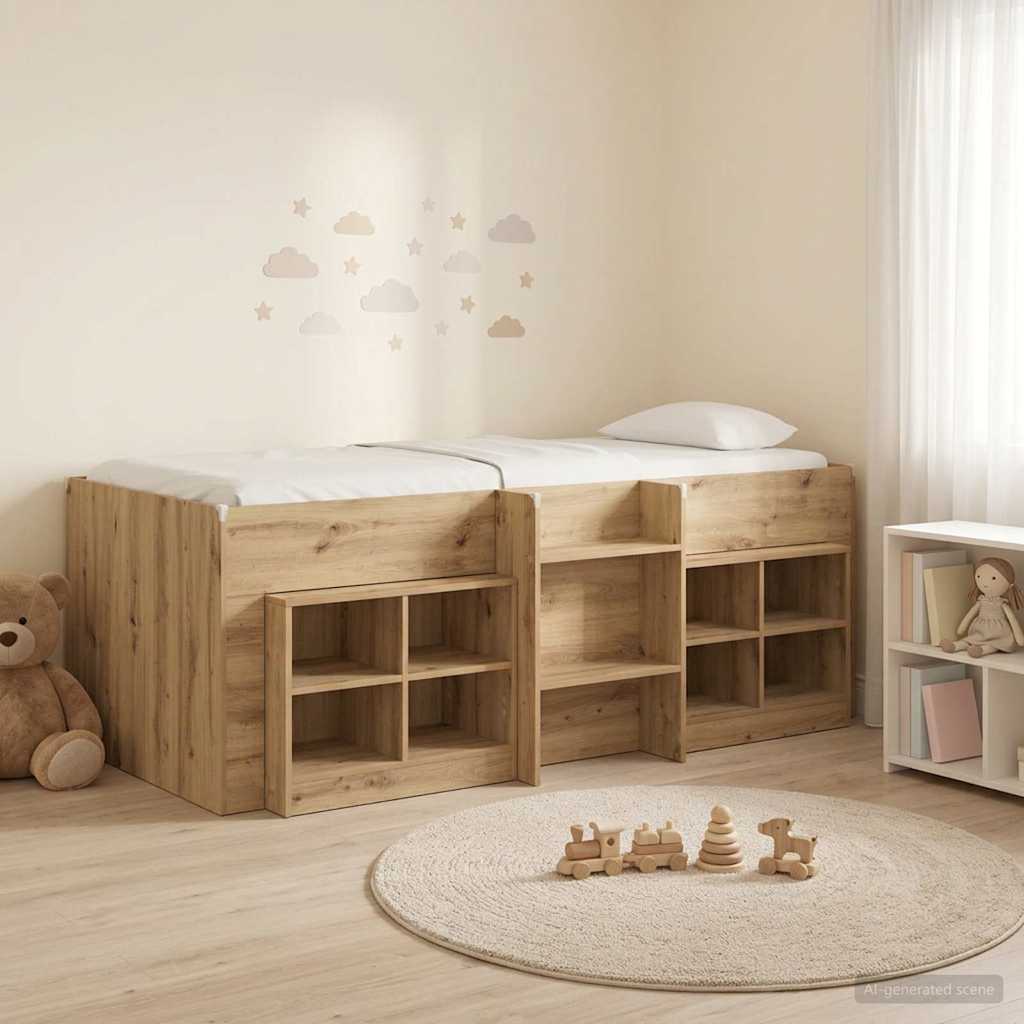 Loft Bettgestell mit Schrank 3 Stk. Artisan-Eiche Holzwerkstoff