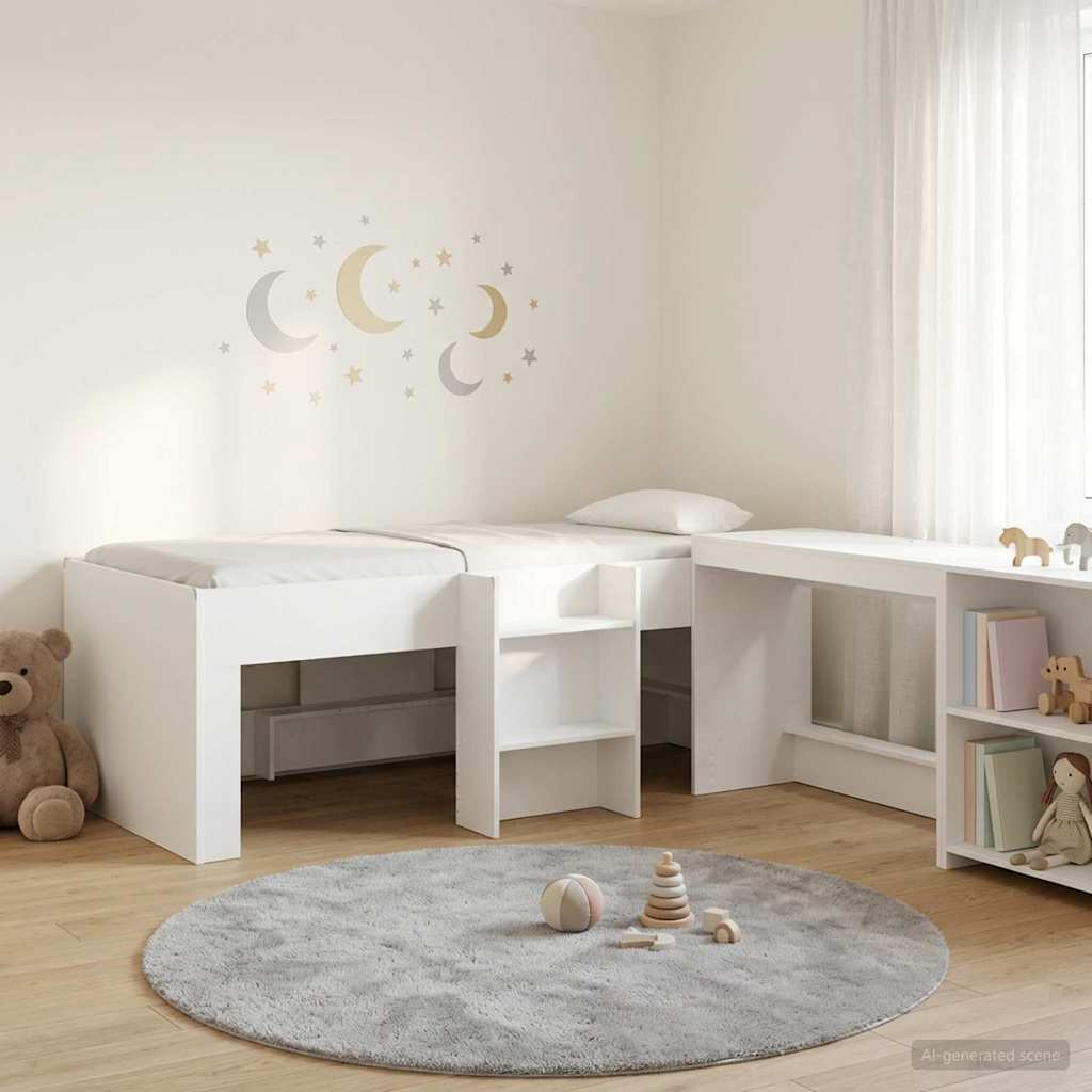 Hochbett mit Schreibtisch für Kinder 2 Stk. Weiß Holzwerkstoff