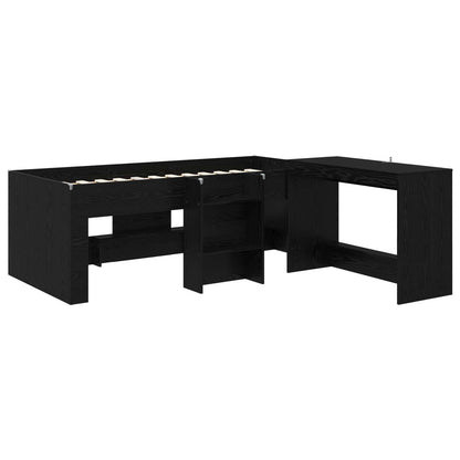 Hochbett mit Schreibtisch für Kinder Schwarz Eichen-Optik