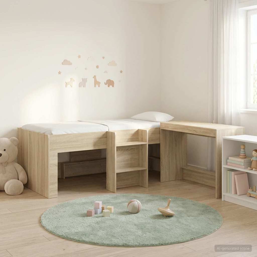 Hochbett mit Schreibtisch für Kinder 2 Stk. Sonoma-Eiche