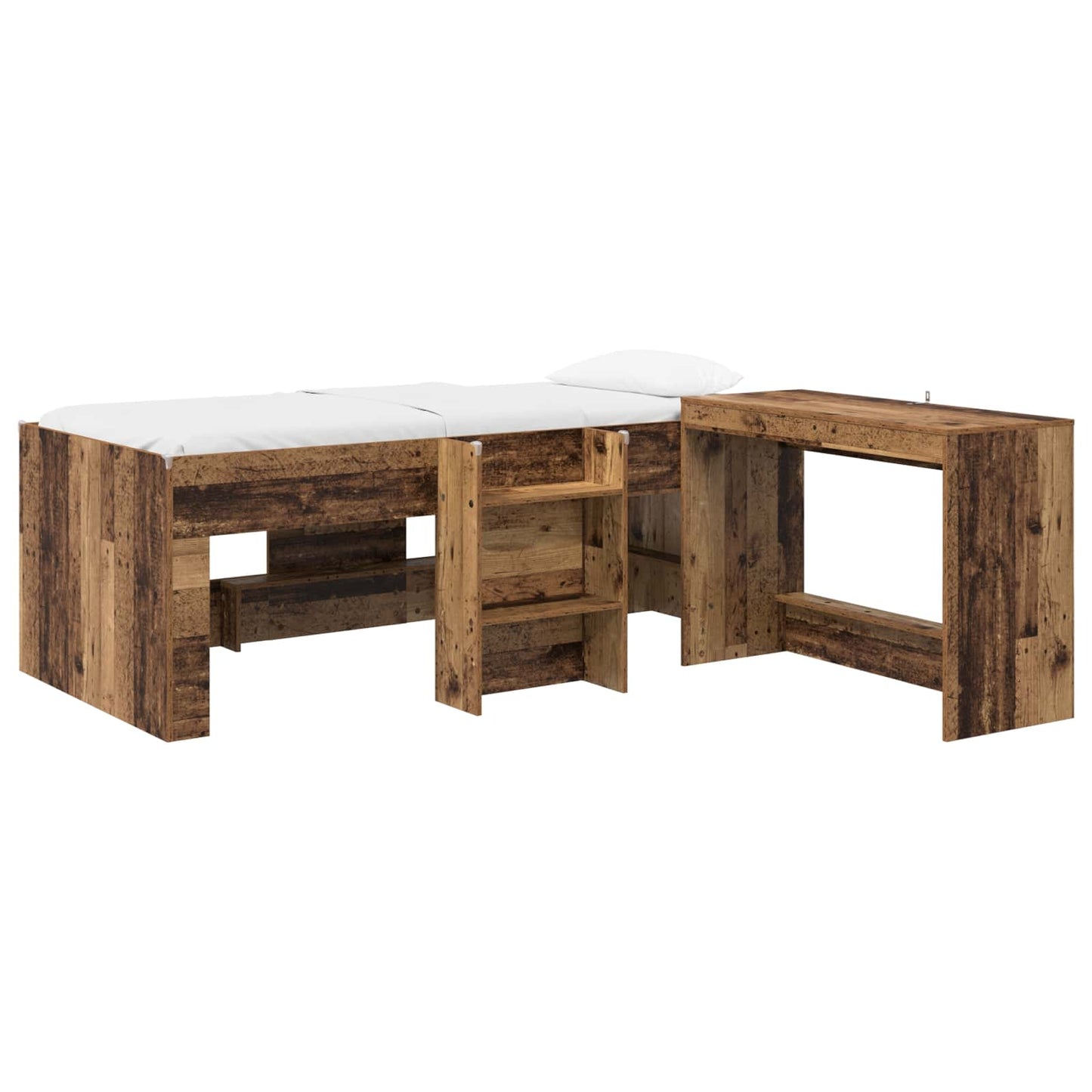 Hochbett mit Schreibtisch für Kinder 2 Stk. Altholz
