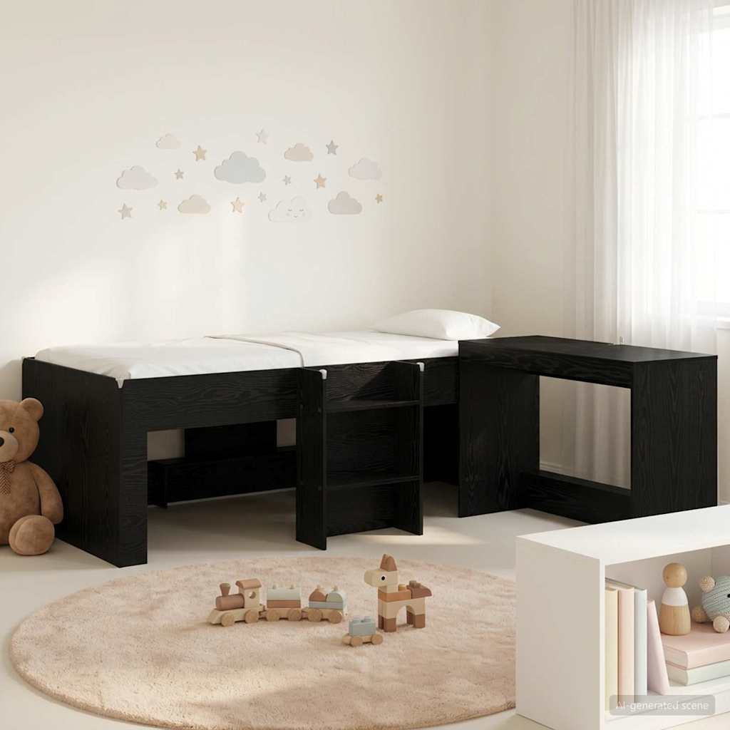 Bettgestell mit Schreibtisch 2 Stk. Schwarze Eiche