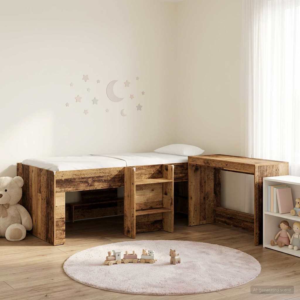 Bettgestell mit Schreibtisch 2 Stk. Altholz Holzwerkstoff