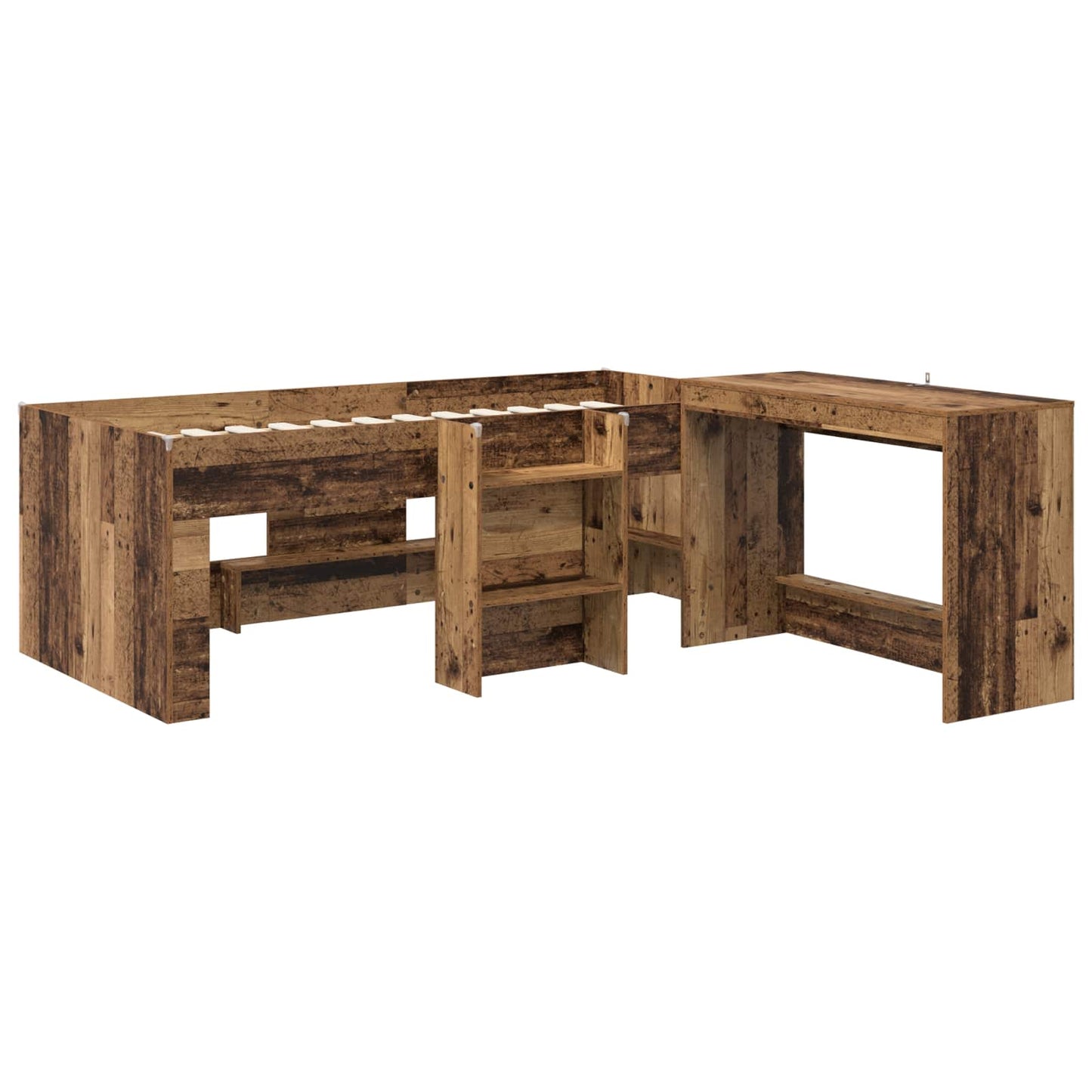 Bettgestell mit Schreibtisch 2 Stk. Altholz Holzwerkstoff