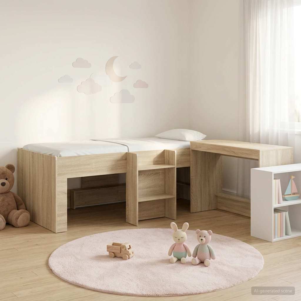 Hochbett mit Schreibtisch für Kinder 2 Stk. Sonoma-Eiche
